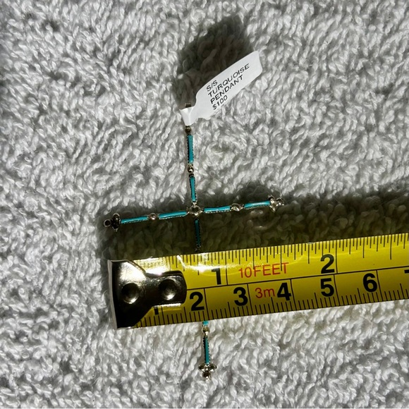 Zuni 925 Sterling Silver and Turquoise Pin Point Cross Pendant - Picture 9 of 10